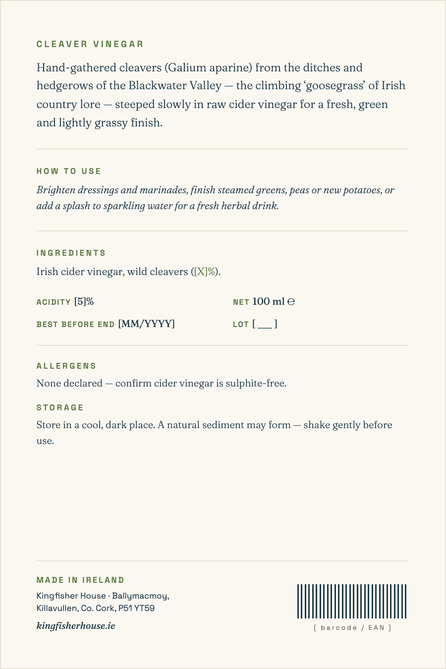 Cleaver Vinegar back label