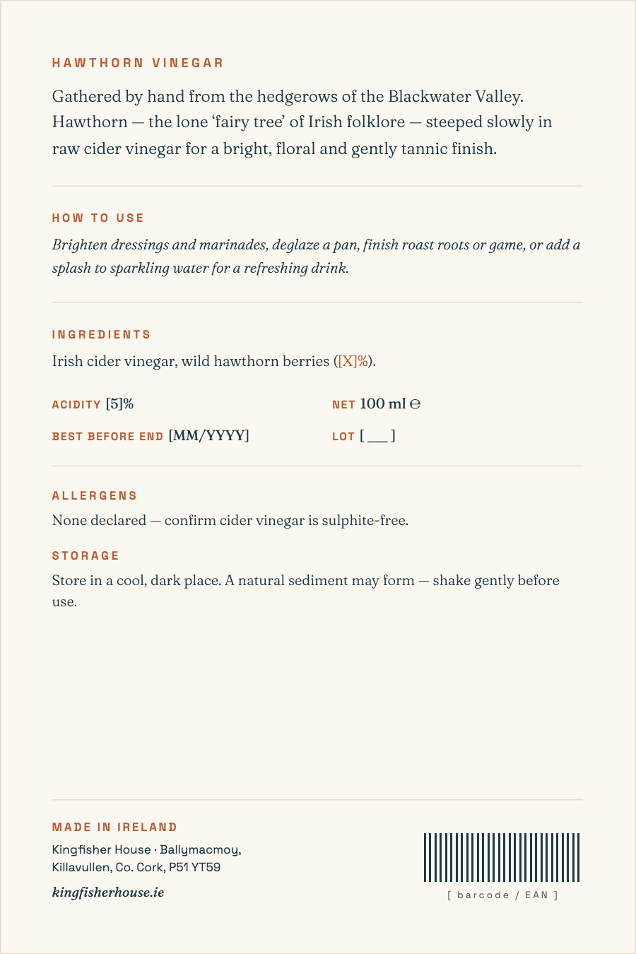 Hawthorn Vinegar back label