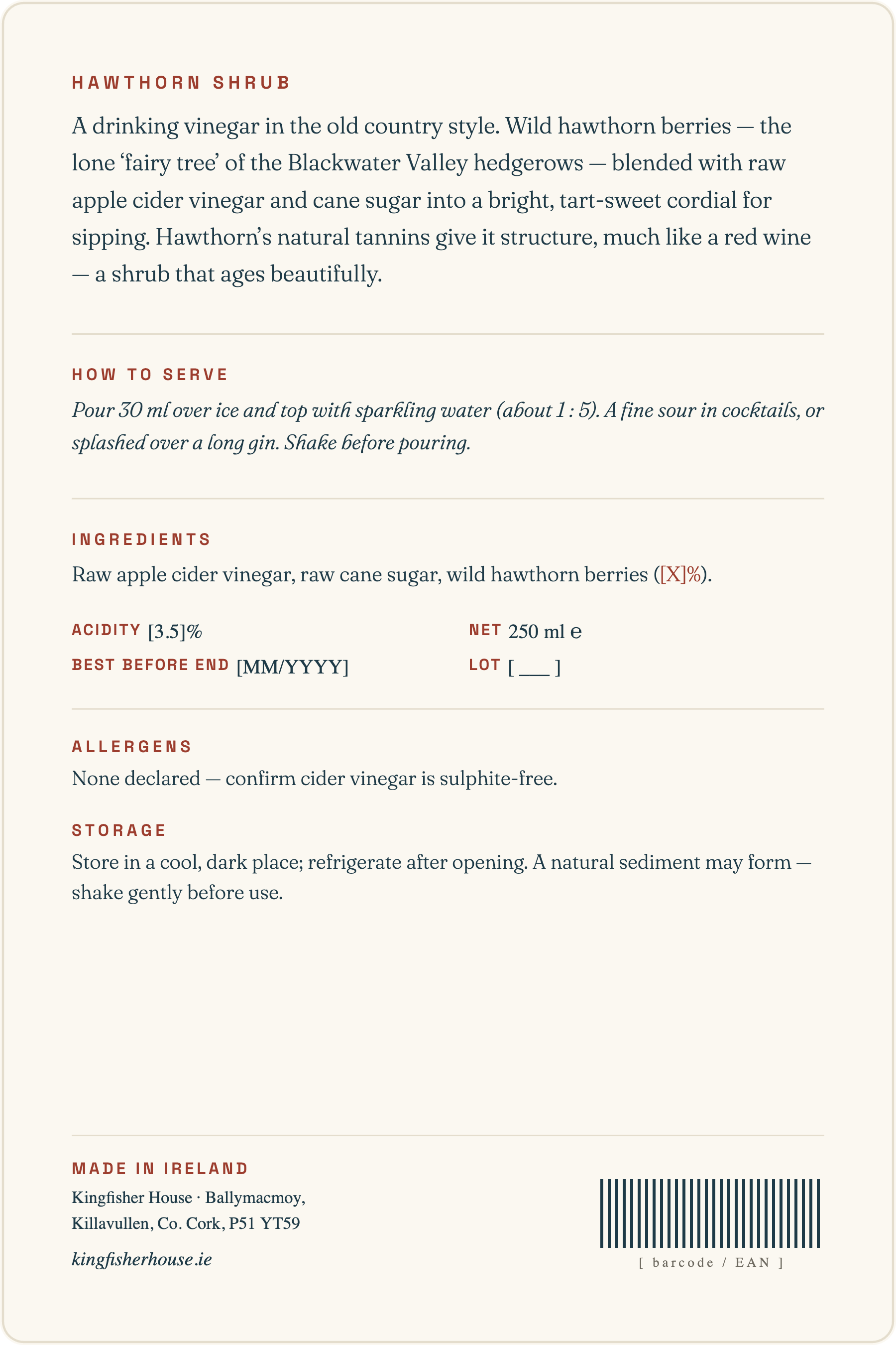 Hawthorn Shrub back label